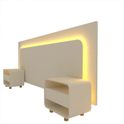 Cabeceira Casal com 2 Mesas de Cabeceira e LED Innova Off White 100% MDF
